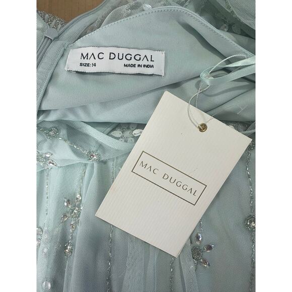 NWT MAC DUGGAL DRESS 14 BLUE V NECK EMBELLISHED FLUTTER SLEEVE A LINE GOWN 9223 - Picture 3 of 15